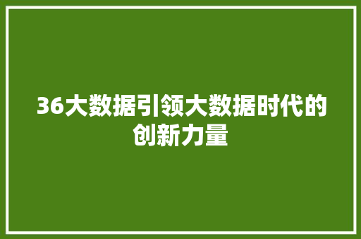 36大数据引领大数据时代的创新力量