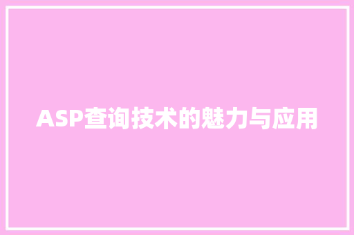 ASP查询技术的魅力与应用