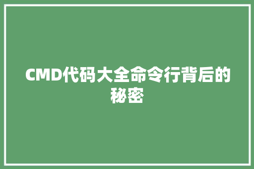 CMD代码大全命令行背后的秘密