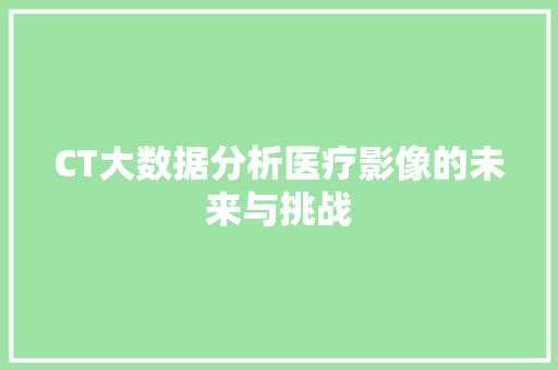 CT大数据分析医疗影像的未来与挑战