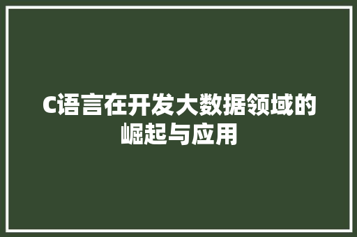C语言在开发大数据领域的崛起与应用