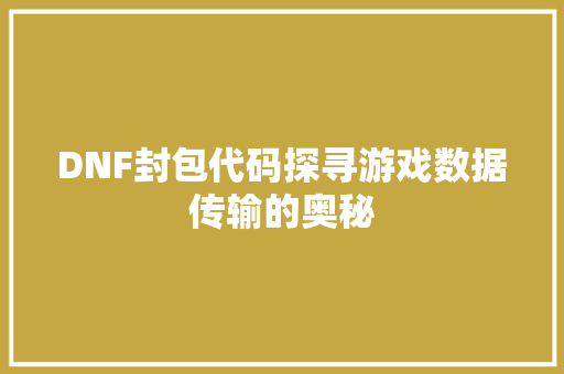 DNF封包代码探寻游戏数据传输的奥秘