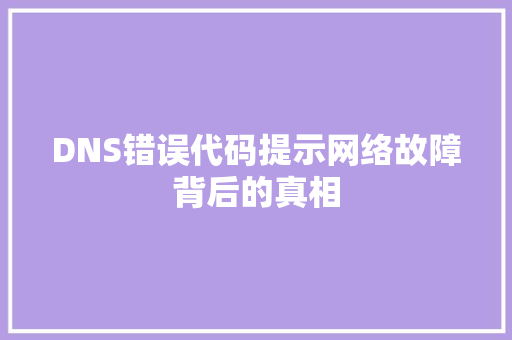 DNS错误代码提示网络故障背后的真相