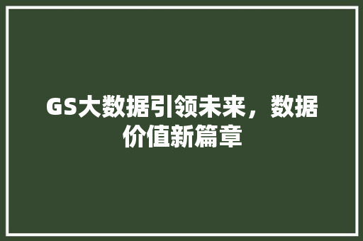 GS大数据引领未来，数据价值新篇章