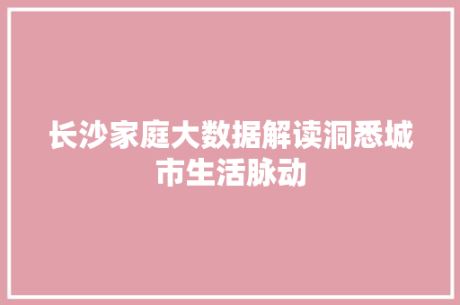 长沙家庭大数据解读洞悉城市生活脉动