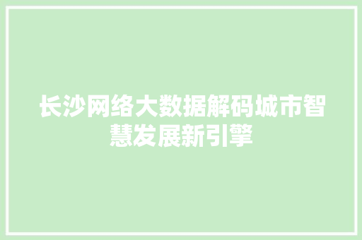 长沙网络大数据解码城市智慧发展新引擎
