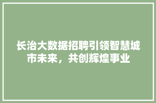 长治大数据招聘引领智慧城市未来，共创辉煌事业