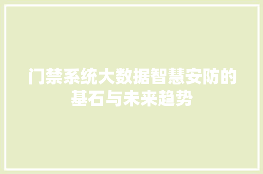 门禁系统大数据智慧安防的基石与未来趋势 友链在线