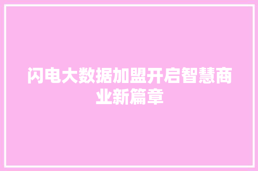 闪电大数据加盟开启智慧商业新篇章 Web前端