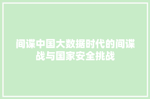 间谍中国大数据时代的间谍战与国家安全挑战