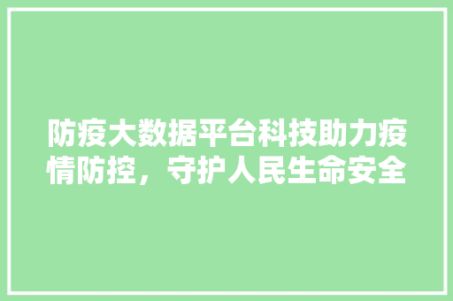 防疫大数据平台科技助力疫情防控，守护人民生命安全