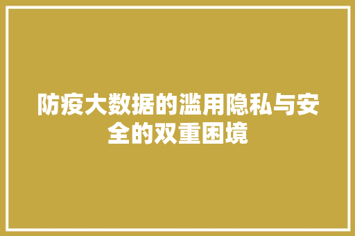 防疫大数据的滥用隐私与安全的双重困境