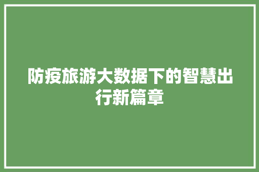 防疫旅游大数据下的智慧出行新篇章