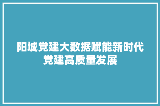 阳城党建大数据赋能新时代党建高质量发展