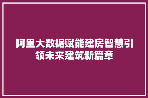 阿里大数据赋能建房智慧引领未来建筑新篇章