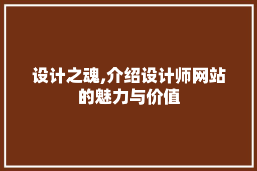 设计之魂,介绍设计师网站的魅力与价值