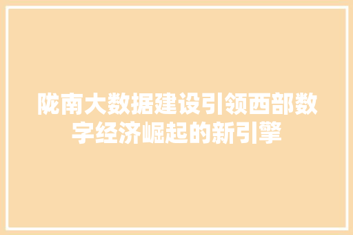 陇南大数据建设引领西部数字经济崛起的新引擎