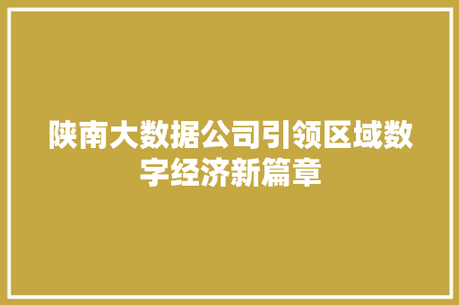 陕南大数据公司引领区域数字经济新篇章