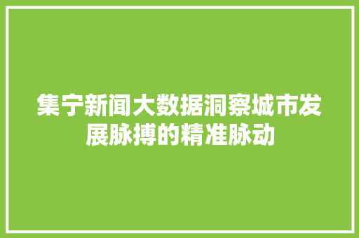 集宁新闻大数据洞察城市发展脉搏的精准脉动