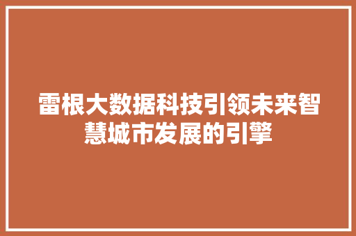 雷根大数据科技引领未来智慧城市发展的引擎