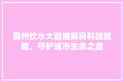 霸州饮水大数据解码科技赋能，守护城市生命之源