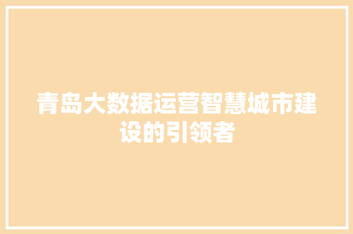 青岛大数据运营智慧城市建设的引领者