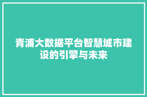 青浦大数据平台智慧城市建设的引擎与未来
