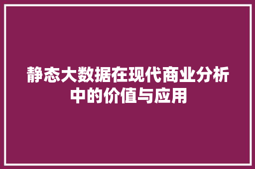 静态大数据在现代商业分析中的价值与应用