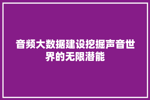 音频大数据建设挖掘声音世界的无限潜能