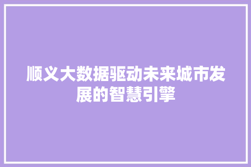 顺义大数据驱动未来城市发展的智慧引擎