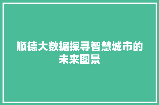 顺德大数据探寻智慧城市的未来图景
