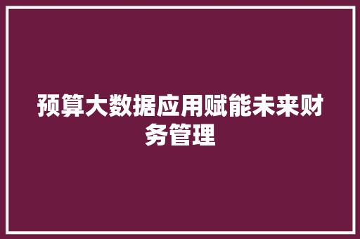 预算大数据应用赋能未来财务管理