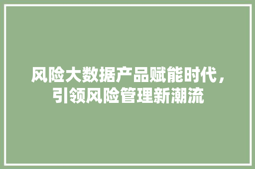 风险大数据产品赋能时代，引领风险管理新潮流