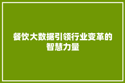 餐饮大数据引领行业变革的智慧力量