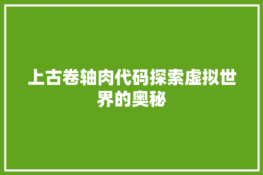 上古卷轴肉代码探索虚拟世界的奥秘