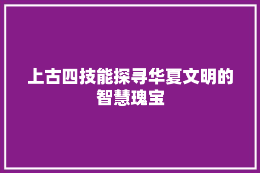上古四技能探寻华夏文明的智慧瑰宝 建站教程