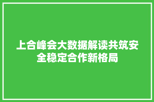 上合峰会大数据解读共筑安全稳定合作新格局 建站教程