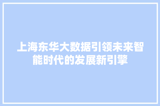 上海东华大数据引领未来智能时代的发展新引擎