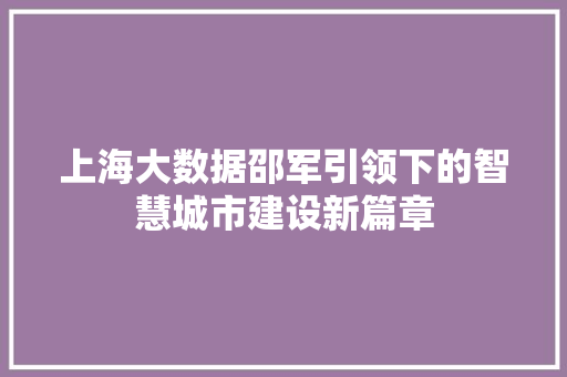上海大数据邵军引领下的智慧城市建设新篇章
