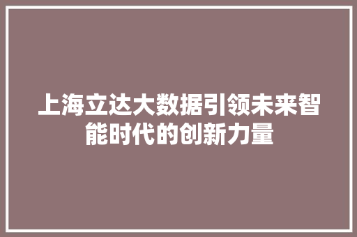 上海立达大数据引领未来智能时代的创新力量