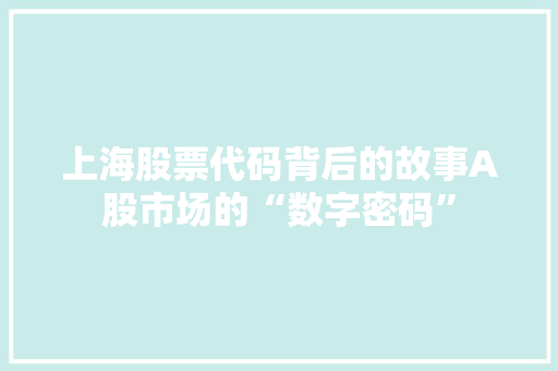 上海股票代码背后的故事A股市场的“数字密码”