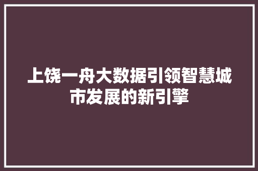 上饶一舟大数据引领智慧城市发展的新引擎