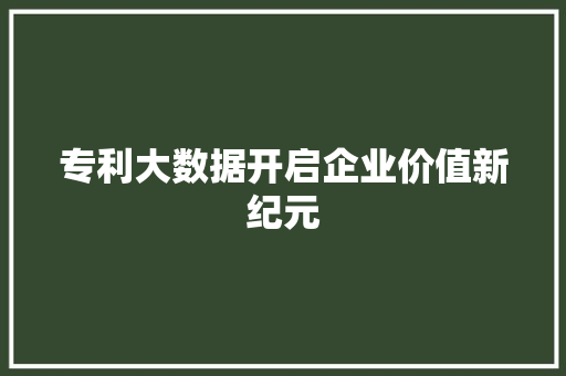 专利大数据开启企业价值新纪元