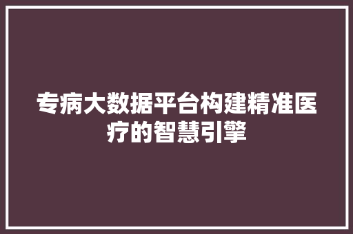 专病大数据平台构建精准医疗的智慧引擎