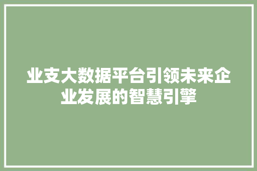 业支大数据平台引领未来企业发展的智慧引擎