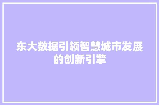 东大数据引领智慧城市发展的创新引擎