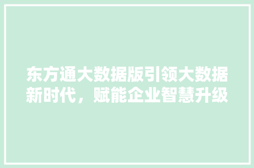 东方通大数据版引领大数据新时代，赋能企业智慧升级
