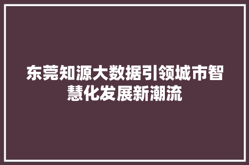 东莞知源大数据引领城市智慧化发展新潮流