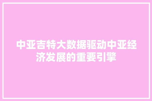 中亚吉特大数据驱动中亚经济发展的重要引擎