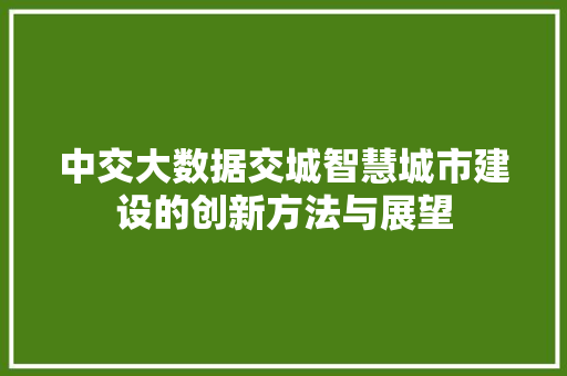 中交大数据交城智慧城市建设的创新方法与展望